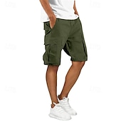 baratos Clássico-Homens Bermuda Cargo Calção Shorts de verão Com Cordão Cintura elástica Bolso multi Tecido Conforto Vestível Comprimento do joelho Ao ar livre Esporte Diário Moda Casual Preto Verde Tropa