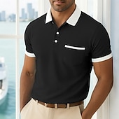 billiga Herrars klassiska polo-Herr Golftröja Piképikétröjor Arbete Ledigt Kavajslag Ribbstickad polokrage Kortärmad Grundläggande Modern Färgblock Lappverk Ficka Vår &amp; sommar Normal Svart Vinröd Marinblå Ljusblå Golftröja