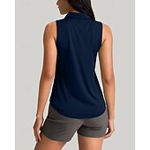 Χαμηλού Κόστους Γυναικείο πουκάμισο-Γυναικεία Μονόχρωμο Πουκάμισο τένις Αμάνικο UPF50+ Γρήγορο Στέγνωμα Τέννις Γκολφ Μπάντμιντον Γιακά με φερμουάρ Μπλουζάκι Μπολύζες Μαύρο Βαθυγάλαζο Πράσινο Ρούχα τένις