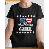cheap Girl&#039;s 3D Cartoon-100% Cotton American Independence Day Kids Girls&#039; Black White USA T shirt Tee Crew Neck Short Sleeve Outdoor Vacation Daily Classic Casual Print Summer