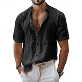 economico Camicie di lino-Per uomo Camicia Camicia di lino Camicia casual Camicia con Bottoni Camicia di cotone Semplice Vacanza Streetwear Nero Bianco Verde chiaro Rosa Manica Corta Collo ripiegato Estate Abbigliamento