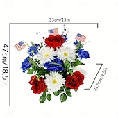 cheap Independence Day Decoration-Patriotic Artificial Flowers 4th of July Bouquet Fake Independence Day Red White and Blue Cemetery Flowers with American Flags Roses Daisy for Grave Memorial Day  Veterans Decoration
