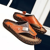 billige Ferietøfler-Herre vintage brune flip-flops i kunstskinn med robust sklisikker såle – utendørs sandaler for sommerfotturer, strandeventyr og daglig bruk