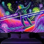 お買い得  ブラックライトタペストリー-ブラックライトタペストリー 光る暗闇 パーティー UV反応 宇宙飛行士 恐竜 水中のような不思議な自然の風景 ハンギングタペストリー 壁アート 壁画 リビングルーム 寝室
