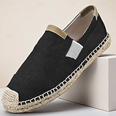 tanie Buty casual slip-on-męskie czarne espadryle wsuwane z podeszwą jutową - casualowe, wygodne obuwie letnie do noszenia na co dzień