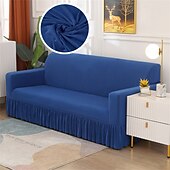 baratos Cobertura de Sofa-Capa de sofá com saia de cor sólida estilo saia de sofá simplicidade para sala de estar capas de sofá estilos sazonais capa elástica para sofá toalha de sofá protetor de cadeira 1 peça