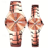economico Orologi al quarzo-Orologio da coppia luminoso con quadrante rotondo, IPX7, impermeabile, al quarzo, con calendario e data, in acciaio inossidabile, alla moda, per donne e uomini, regalo per San Valentino.