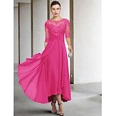 voordelige Vloerlengte-A-Line Moeder van de Bruid Jurk Bruiloft Gast Elegante Plus Size Hoge Lage V Hals Asymmetrische Enkel Lengte Chiffon Kant Halve Mouw Met Beading Applicaties 2025 gratis maatwerk