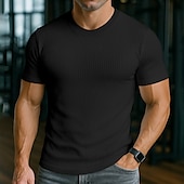 levne Pánská trička pro volný čas-Pánské Tričko Svalová košile Tričko s žebrovaným úpletem Tričko Top Krátké rukávy Tričkový Léto Celý rok Bez vzoru Pit Strip Módní Designové Základní Jednoduchý Dovolená ulice Ležérní Bílá Černá Šedá