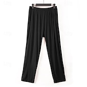 billiga Sov botten-Herr Vardagsklädsel Lounge Byxor Ren färg Mode Klassisk Ledigt Hem Dagligen Säng Polyester Komfort Andningsfunktion Mjuk Byxa Elastisk midja Vår Höst Svart Rubinrött