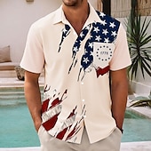 voordelige Onafhankelijkheidsdag T-shirts-Independence Day Voor heren Amerikaanse Amerikaanse vlag Vaderlandslievend Vierde juli Overhemd Zomer overhemd Overhemd met knopen Korte mouw Mode-casual Feestdagen Zomer Lente Strijkijzer