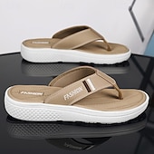 cheap Vacation Sandals-Men&#039;s Black Thick Sole Flip Flops with Soft Footbed and Fashion Strap Design for Adults Comfortable Summer Slippers for Beach Vacation Poolside Lounge Daily Shower Use