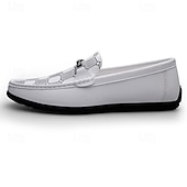 Χαμηλού Κόστους Casual loafers-ανδρικά λευκά μοκασίνια και slip-on με διακοσμητική λεπτομέρεια αλυσίδας και μαλακή επένδυση πάτου - ιδανικά για casual, επαγγελματικές και επίσημες περιστάσεις