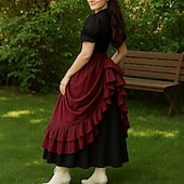 cheap Bottoms-Punk &amp; Gothic Medieval Renaissance Skirt Cosplay Costume Maxi Skirt Ren Faire Solid Colored Women&#039;s Celtic Pirate Fantasy Halloween Carnival Masquerade Carnival Casual Daily Adults&#039; Skirt