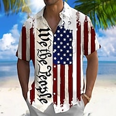 お買い得  愛国的な250枚のシャツ-独立記念日メンズアメリカUSフラッグウィザピープル愛国的なシャツ夏シャツボタンアップシャツ短袖ファッションカジュアルホリデーサマー春ターンダウン3Dプリント