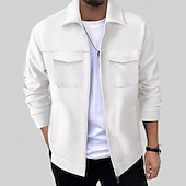 abordables Manteaux &amp; vestes-Homme Veste Légère Chemise Veste Veste de transition Vacances Quotidien Chaud Avec Poches Été N / C Uni Mode Classique Revers Régulier Noir Blanche Kaki Gris Veste