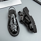 cheap Dress Sandals-Men's Black Faux Leather Gladiator Sandals - Durable and Stylish Sandals for Summer Adventures