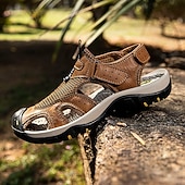 voordelige Buitensandalen-Bruine gesloten heren outdoor wandelsandalen met ademend mesh bovenwerk, gevoerde zool, avontuurlijke stijl voor volwassenen, geschikt voor bergpaden, boswandelingen, zomerkamperen