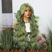 economico Parrucche lace sintetiche-Parrucca in pizzo sintetico Riccio Stile 28 pollice Verde Riga centrale Parte a U Parrucca Per donna Parrucca Verde lago / Verde erba