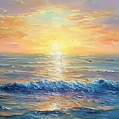 cheap Landscape Paintings-Handmade Original Sunset Ocean Oil Painting On Canvas Abstract Seascape Wall Art for Home Decor With Stretched Frame Without Inner Frame Painting