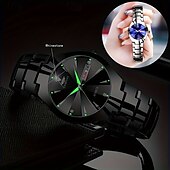 economico Orologi al quarzo-Orologio da coppia luminoso con quadrante rotondo, IPX7, impermeabile, al quarzo, con calendario e data, in acciaio inossidabile, alla moda, per donne e uomini, regalo per San Valentino.