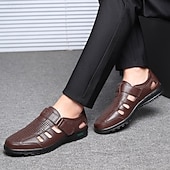 baratos Sandálias de vestir-Men's Sandals Walking Casual PU Leather Breathable Comfortable Slip Resistant Buckle Black Brown Summer Spring Fall