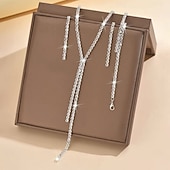abordables Conjuntos de joyas-Conjuntos de joyas nupciales: 1 juego de aleación de diamantes de imitación, 1 pulsera, pendientes, collar, conjunto de joyas de lujo para mujer para bodas, ocasiones especiales, fiestas, ropa de