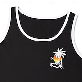 cheap Tank Tops-Men&#039;s Tank Top Vest Top Sleeveless Shirt Muscle Shirt Sleeveless Crew Neck Summer Coconut Tree Sports Fashion Comfortable Print Casual Beach Black White Green Top Tee for Men