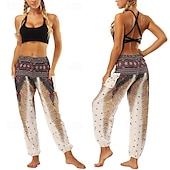 abordables Fondos-Retro Antiguo Boho Años 70 Pantalones Harem Pantalones de yoga Hippie Cintura elástica Pavo real Plumas Mujer Víspera de Todos los Santos Carnaval vacaciones en la playa Fiesta temática retro Festival