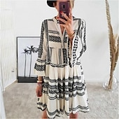 tanie Sukienki boho-Damskie Sukienka mini Codzienne sukienki Sukienka Boho Moda Rozkloszowany mankiet Na zewnątrz Impreza Święto Regularny Tenké Długi rękaw Półgolf Czarny Żółty Niebieski Lato