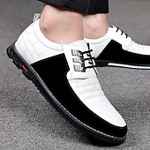 voordelige Casual Veterschoenen-Heren zwart-witte imitatieleren sneakers met sportief design – comfortabele en modieuze schoenen voor casual dagen, reizen en weekenduitjes