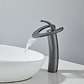 お買い得  浴室・洗面台用水栓金具-バスルームのシンクの蛇口 - 滝状吐水タイプ 電気メッキ センターセット シングルハンドルつの穴Bath Taps