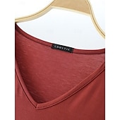 billige Plain t-skjorte-Dame Bluse Helfarge Stilfull Fritid Kortermet V-hals Vanlige topper Daglig Svart Hvit Rosa Rød Marineblå Sommer Vår