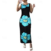 tanie Eleganckie sukienki kwiatowe-Damskie Długa sukienka sukienka maxi Codzienne sukienki Sukienka ołówkowa Sukienka na szerokich ramiączkach Moda Na zewnątrz Impreza Święto Regularny Kwiat Bez rękawów Półgolf Czarny Lato