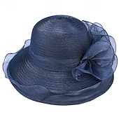 voordelige Feesthoeden-Organza Kentucky fascinatorhoed voor dames - Derby cocktail tea party zonnehoed bruiloft bruidsbloem kerkhoed opvouwbaar