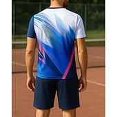 זול חולצת גברים-בגדי ריקוד גברים גראפי גיאומטרי סט ספורט חולצות ומכנסיים קצרים סט טניס 2 שרוול קצר תומך זיעה פתילת לחות נושם טניס גולף פיקלבול כחול ירוק בגדי טניס