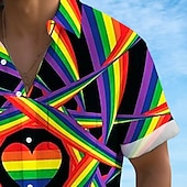 abordables Diseño Geométrico-Hombre Arco iris LGBT Orgullo Camisa Camisa de verano Abotonar la camisa Manga Corta Moda informal Festivos Ropa de calle Verano Primavera Cuello Vuelto Impresión 3D camisas con cuello Un bolsillo
