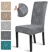 billige Spisestoltrekk-Trekk til spisestuestol med stretchjacquard-mønster i damaskmønster, tettsittende passform, polyester/spande, maskinvaskbar