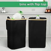 abordables Contenedor de reciclaje-Contenedor de reciclaje para cocina, interior y hogar, bote de basura plegable de 100 l/26,5 galones con marco de bambú, bolsas interiores extraíbles, tela Oxford, abertura superior redonda,