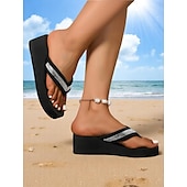 olcso Nyári szandálok-női platformos flip-flop szandálok strassz pántokkal – kényelmes strandszandálok nyaraláshoz és nyári viseletre