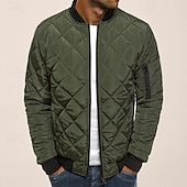 cheap Men&#039;s Downs &amp; Parkas-Men&#039;s Bomber Quilted Jacket Diamond Padded Jacket Winter Outdoor Chunky Varsity Flight Windproof Warm Trench Coat Top Quilted Seams Cotton Outwear Overcoat Full Zipper Camping Hiking Hunting Fishing