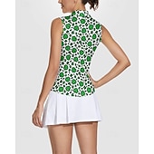 Недорогие Женская рубашка-Жен. Clover Теннисная рубашка Без рукавов С принтом UPF50+ Быстровысыхающий Теннис Гольф Бадминтон Воротник на молнии Футболка Футболка Верхняя часть Зеленый Теннисная одежда