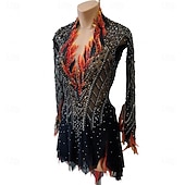 cheap Figure Skating Dresses-Figure Skating Dress Women's Girls' Ice Skating Dress Black Red Patchwork Open Back Mesh High Elasticity Training Competition Skating Wear Classic Crystal / Rhinestone Long Sleeve Ice Skating Figure