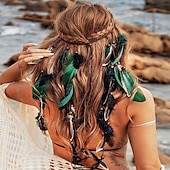 billige Tilbehør til hårstyling-Boho fjærpannebånd sigøynerhodeplagg hodeplagg bohemsk hippiepannebånd indisk festival hårbånd justerbart langt fjærhårtilbehør for kvinner og jenter svart grønn