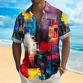 voordelige Geometrisch patroon-Voor heren Geometrisch Kleurenblok Splash inkt Overhemd Zomer overhemd Overhemd met knopen Korte mouw Mode-casual Buiten Vakantie Dagelijks gebruik Zomer Lente Strijkijzer 3D-afdrukken shirts met
