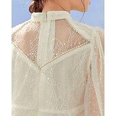 cheap Dresses-Kids Girls&#039; Dress Solid Color Long Sleeve Outdoor Ruched Mesh Adorable Nylon Knee-length Casual Dress Summer 4 years+ Beige