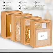 abordables Rangement et organisation-Distributeur de nourriture 2 l, récipients de stockage de nourriture en bambou faciles à nettoyer avec un panneau de porte amovible en PVC, distributeurs de céréales pour servir du thé, du café, du