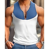 preiswerte Fitness Tank-Tops-Herren Tank Top Weste Unterhemd Ärmelloses Shirt Ärmellos V Ausschnitt Sommer Farbblock Mode Designer Basic Patchwork Jacquard Urlaub Straße Ausgehen Weiß Top T-Shirt für Herren