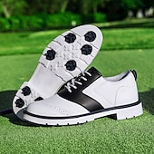 cheap Men&#039;s Golf Shoes-Men&#039;s Classic Black and White Golf Shoes with Faux Leather Upper - Versatile Design for Golf and Casual Wear