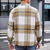 billiga skjortjacka för män-Herr Skjorta jacka Vinterjacka Shacket Pläd / Rutig Semester Dagliga kläder Svart Rubinrött Grön Kaki Långärmad Kavajslag Vinter Höst Kläder Ficka
